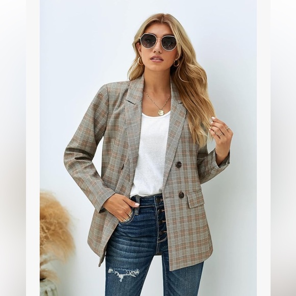 Brown Oversized Plaid Blazer - Picture 1 of 6